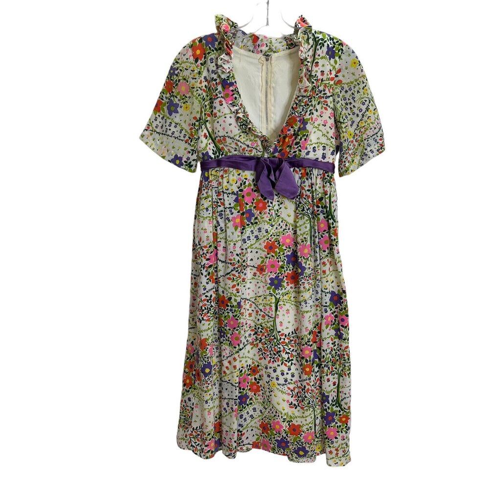 Vintage Womens Dress Size Small?? Floral Short Sleeve V Neck Bohemian Handmade??